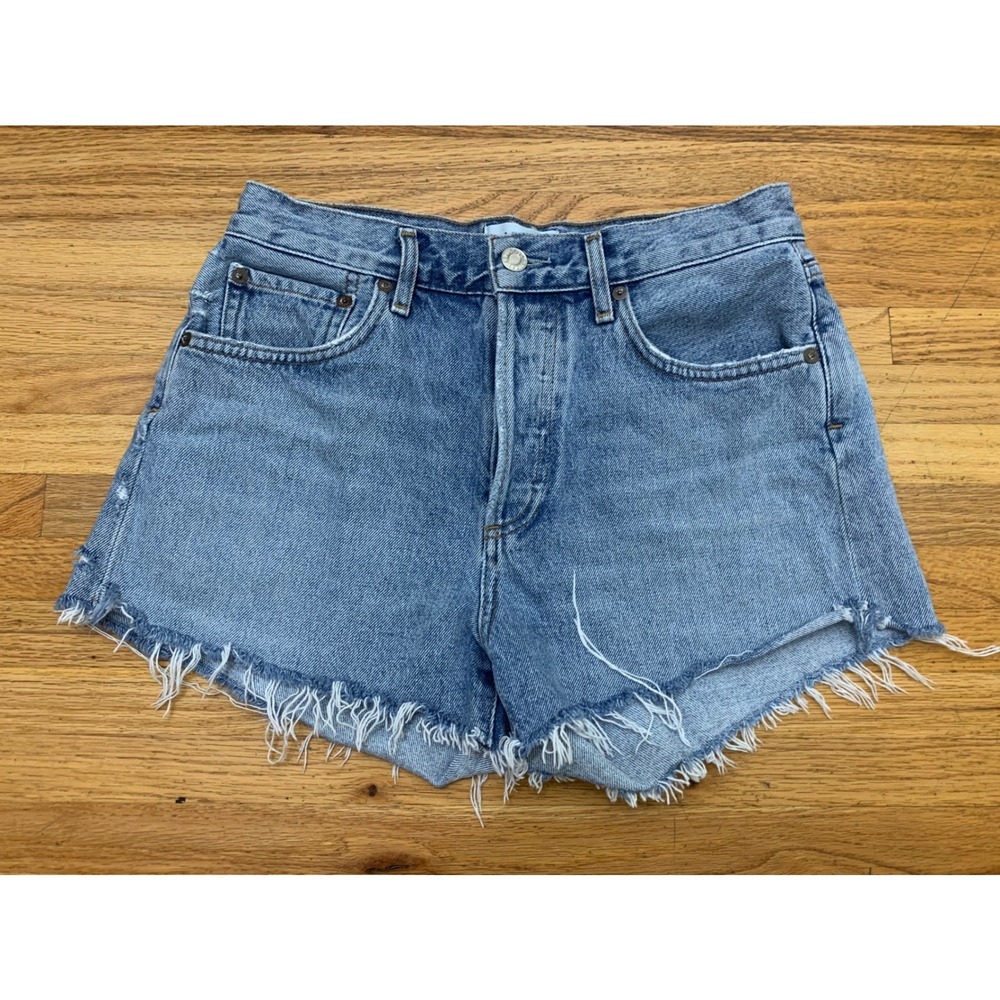 AGOLDE Parker High Rise Light Wash Organic Cotton Cut Off Denim Shorts 25